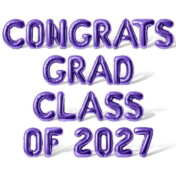 Letter Balloons - CONGRATS GRAD CLASS OF 2027 16" Inch Alphabet Letters Foil Mylar Balloon Graduation Party Banner (Purple)