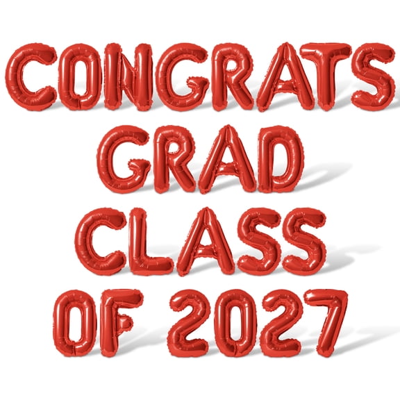 Letter Balloons - CONGRATS GRAD CLASS OF 2027 16" Inch Alphabet Letters Foil Mylar Balloon Graduation Party Banner (Red)