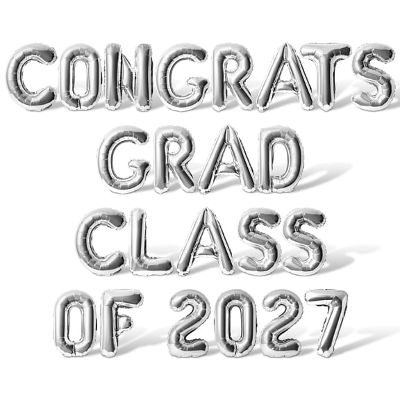 Letter Balloons - CONGRATS GRAD CLASS OF 2027 16" Inch Alphabet Letters Foil Mylar Balloon Graduation Party Banner (Silver)