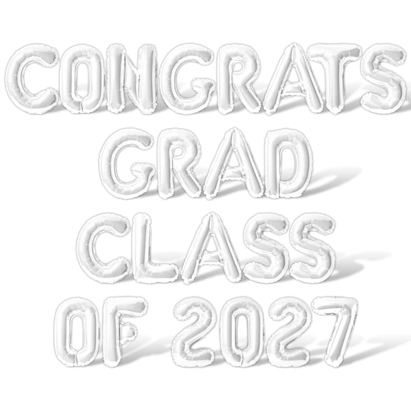 Letter Balloons - CONGRATS GRAD CLASS OF 2027 16" Inch Alphabet Letters Foil Mylar Balloon Graduation Party Banner (White)