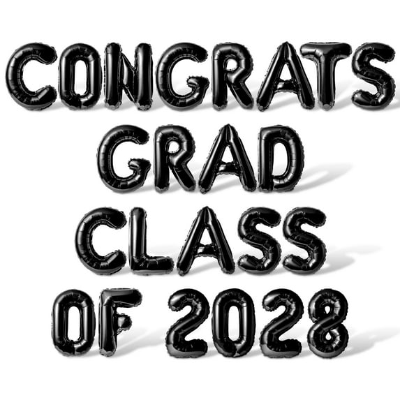 Letter Balloons - CONGRATS GRAD CLASS OF 2028 16" Inch Alphabet Letters Foil Mylar Balloon Graduation Party Banner (Black)