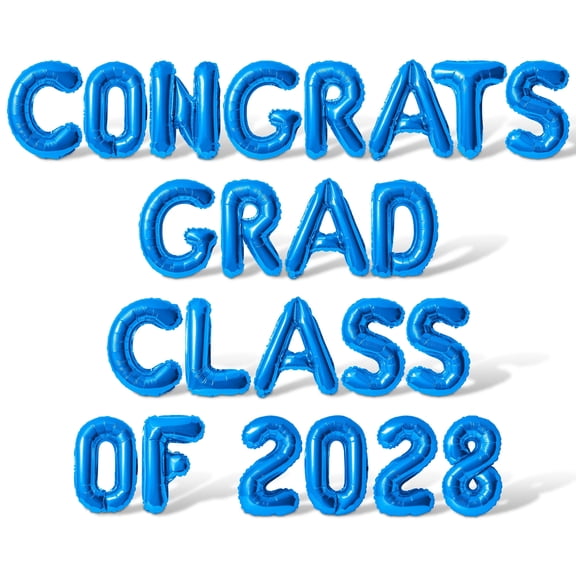 Letter Balloons - CONGRATS GRAD CLASS OF 2028 16" Inch Alphabet Letters Foil Mylar Balloon Graduation Party Banner (Blue)