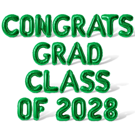 Letter Balloons - CONGRATS GRAD CLASS OF 2028 16" Inch Alphabet Letters Foil Mylar Balloon Graduation Party Banner (Green)