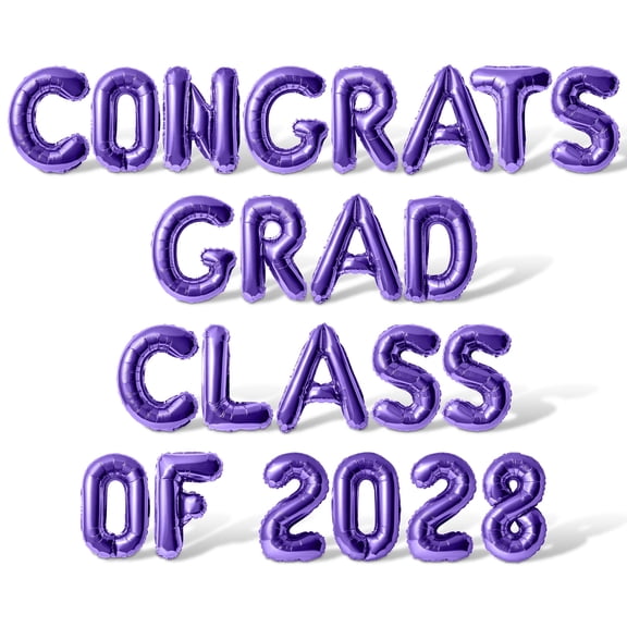 Letter Balloons - CONGRATS GRAD CLASS OF 2028 16" Inch Alphabet Letters Foil Mylar Balloon Graduation Party Banner (Purple)