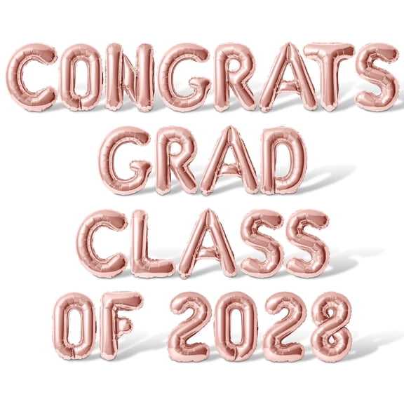 Letter Balloons - CONGRATS GRAD CLASS OF 2028 16" Inch Alphabet Letters Foil Mylar Balloon Graduation Party Banner (Rose Gold)