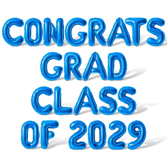 Letter Balloons - CONGRATS GRAD CLASS OF 2029 16" Inch Alphabet Letters Foil Mylar Balloon Graduation Party Banner (Blue)