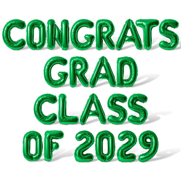 Letter Balloons - CONGRATS GRAD CLASS OF 2029 16" Inch Alphabet Letters Foil Mylar Balloon Graduation Party Banner (Green)