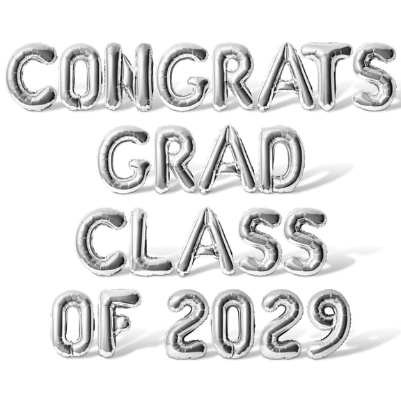 Letter Balloons - CONGRATS GRAD CLASS OF 2029 16" Inch Alphabet Letters Foil Mylar Balloon Graduation Party Banner (Silver)