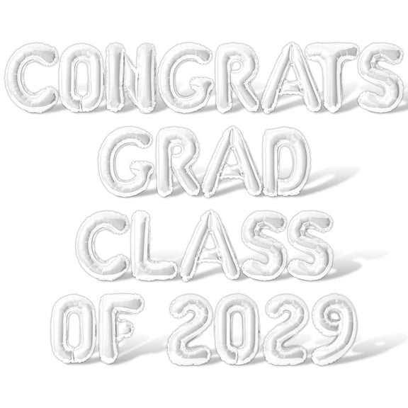 Letter Balloons - CONGRATS GRAD CLASS OF 2029 16" Inch Alphabet Letters Foil Mylar Balloon Graduation Party Banner (White)