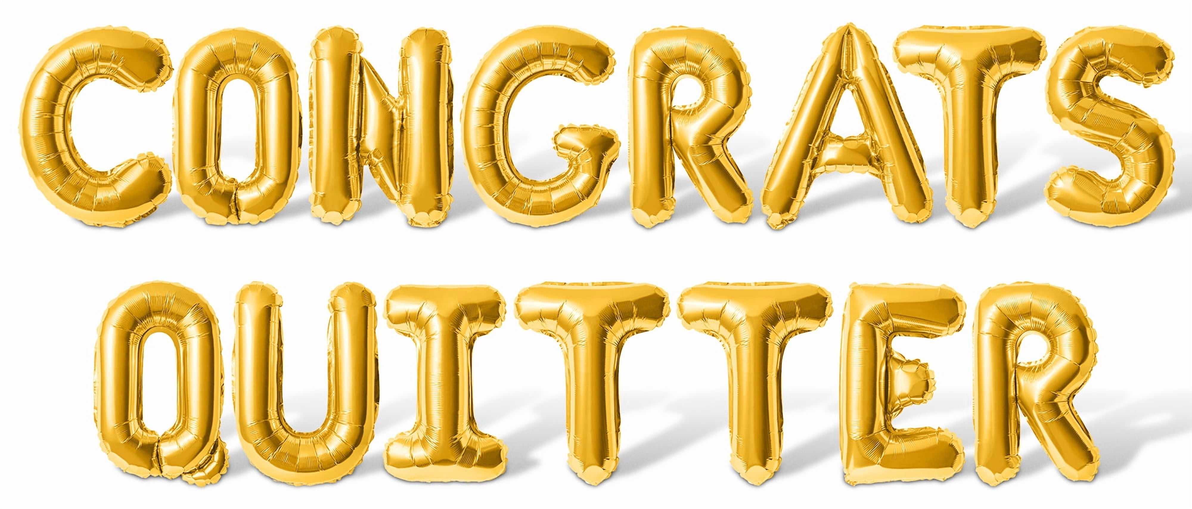 Letter Balloons - CONGRATS QUITTER 16" Inch Alphabet Letters Foil Mylar Balloon Retirement Party Banner (Gold)