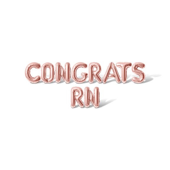 Letter Balloons - CONGRATS RN 16" Inch Alphabet Letters Foil Mylar Balloon Nurse Appreciation Party Banner (Rose Gold)