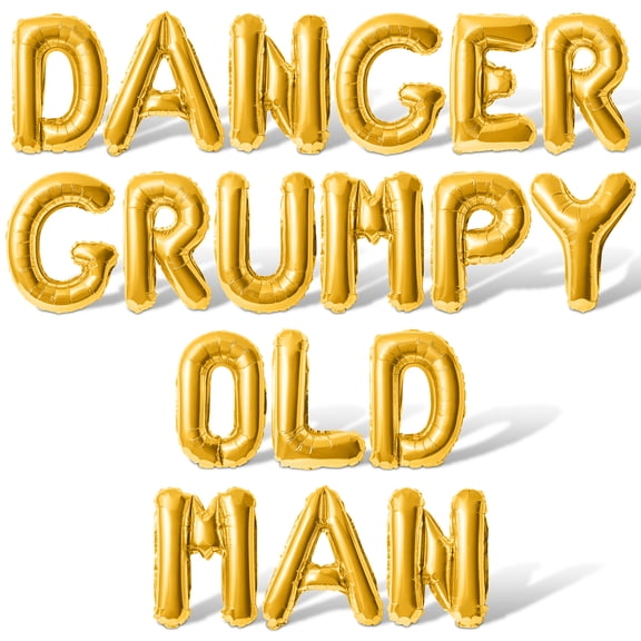 Letter Balloons - DANGER GRUMPY OLD MAN 16" Inch Alphabet Letters Foil Mylar Balloon Senior Birthday Party Banner (Gold)