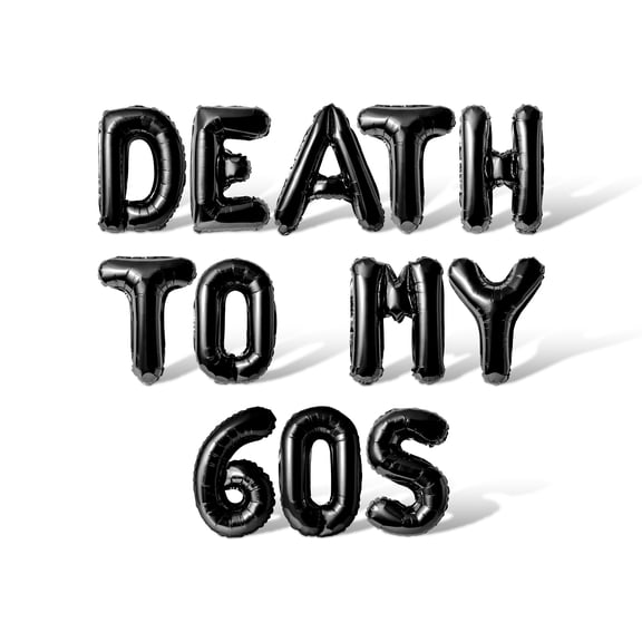 Letter Balloons - DEATH TO MY 60S 16" Inch Alphabet Letters Foil Mylar Balloon Birthday Party Banner (Black)