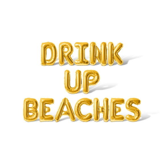 Letter Balloons - DRINK UP BEACHES 16" Inch Alphabet Letters Foil Mylar Balloon Bachelorette or Bridal Shower Party Banner (Gold)