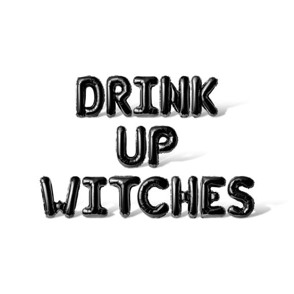 Letter Balloons - DRINK UP WITCHES 16" Inch Alphabet Letters Foil Mylar Balloon Halloween Party Banner (Black)