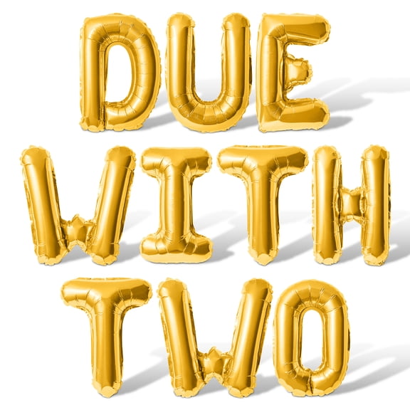 Letter Balloons - DUE WITH TWO 16" Inch Alphabet Letters Foil Mylar Balloon Twins Baby Shower Party Banner (Gold)
