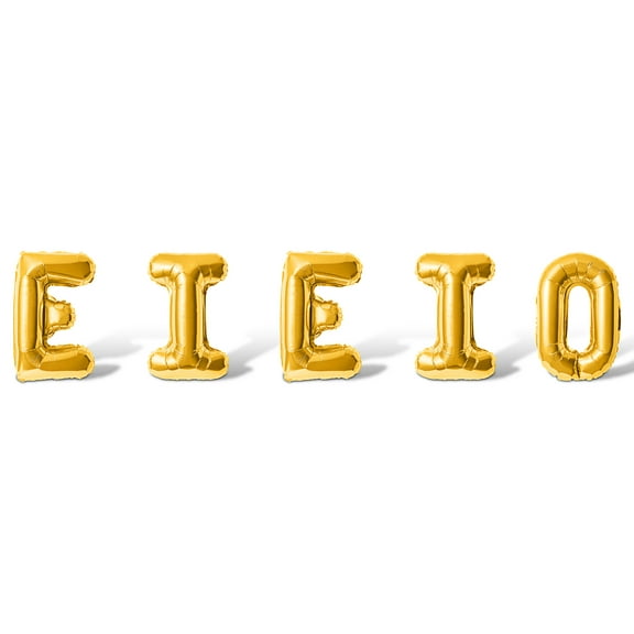 Letter Balloons - E I E I O 16" Inch Alphabet Letters Foil Mylar Balloon Birthday Party Banner (Gold)