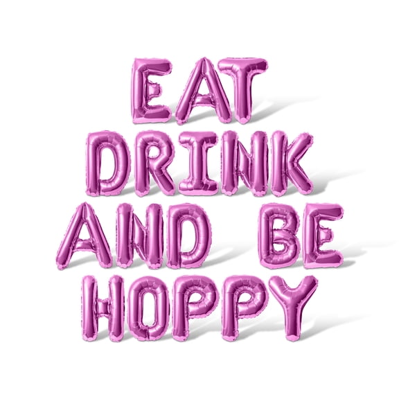 Letter Balloons - EAT DRINK AND BE HOPPY 16" Inch Alphabet Letters Foil Mylar Balloon Easter Party Banner (Pink)