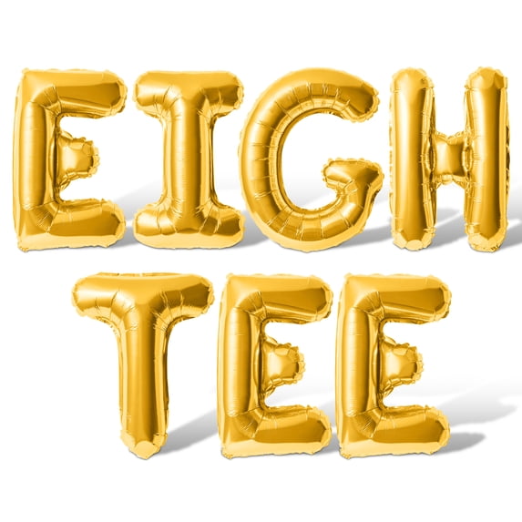 Letter Balloons - EIGH TEE 16" Inch Alphabet Letters Foil Mylar Balloon 80th Birthday Party Banner (Gold)