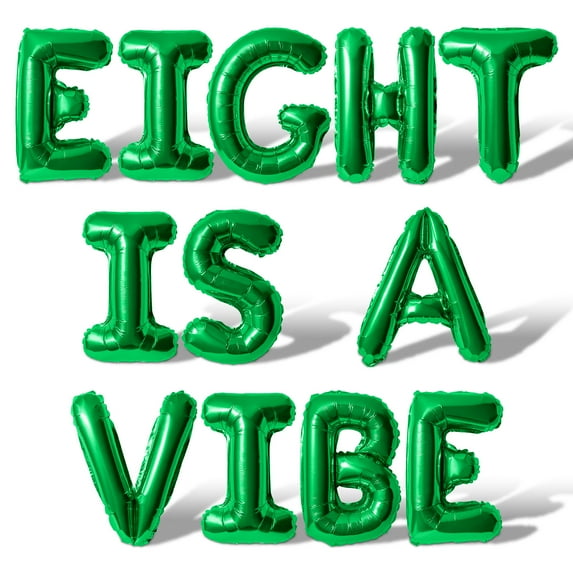 Letter Balloons - EIGHT IS A VIBE 16" Inch Alphabet Letters Foil Mylar Balloon 8th Birthday Party Banner (Green)