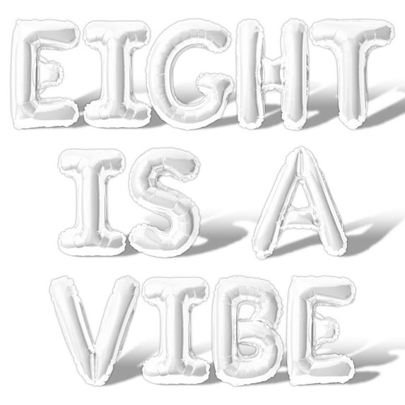 Letter Balloons - EIGHT IS A VIBE 16" Inch Alphabet Letters Foil Mylar Balloon 8th Birthday Party Banner (White)