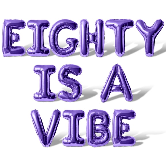 Letter Balloons - EIGHTY IS A VIBE 16" Inch Alphabet Letters Foil Mylar Balloon 80th Birthday Party Banner (Purple)