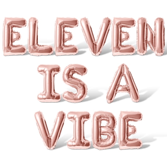 Letter Balloons - ELEVEN IS A VIBE 16" Inch Alphabet Letters Foil Mylar Balloon 11th Birthday Party Banner (Rose Gold)