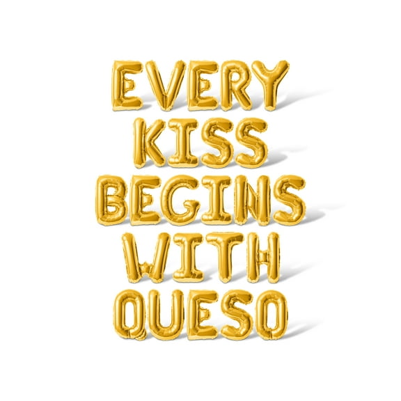 Letter Balloons - EVERY KISS BEGINS WITH QUESO 16" Inch Alphabet Letters Foil Mylar Balloon Cinco de Mayo Party Banner (Gold)