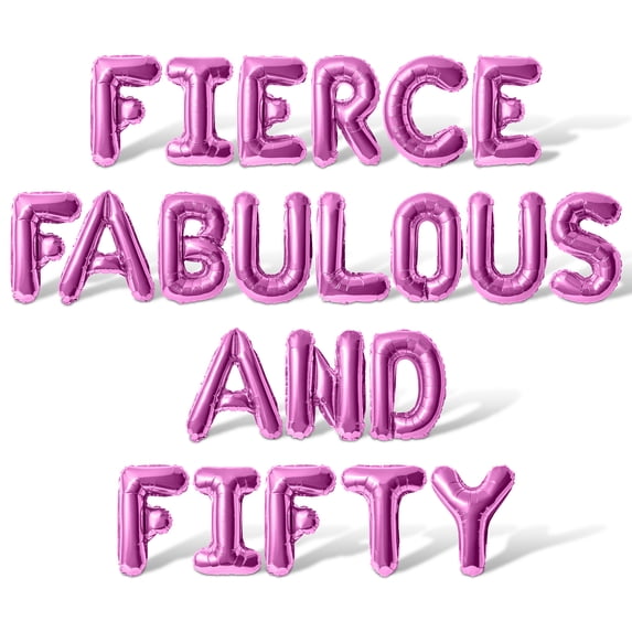 Letter Balloons - FIERCE FABULOUS AND FIFTY 16" Inch Alphabet Letters Foil Mylar Balloon 50th Birthday Party Banner (Pink)