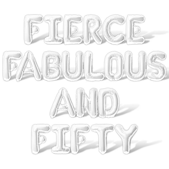Letter Balloons - FIERCE FABULOUS AND FIFTY 16" Inch Alphabet Letters Foil Mylar Balloon 50th Birthday Party Banner (White)