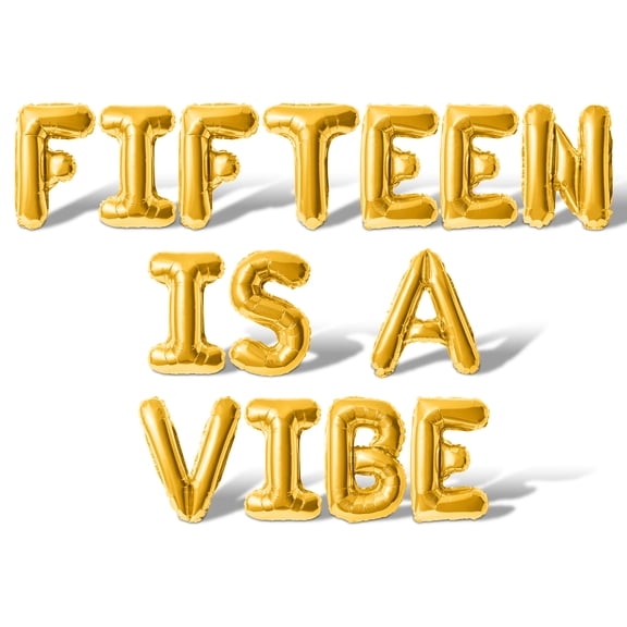 Letter Balloons - FIFTEEN IS A VIBE 16" Inch Alphabet Letters Foil Mylar Balloon 15th Birthday Party Banner (Gold)