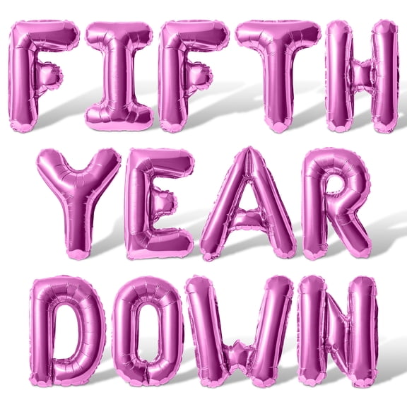 Letter Balloons - FIFTH YEAR DOWN 16" Inch Alphabet Letters Foil Mylar Balloon 5th Birthday Party Banner (Pink)