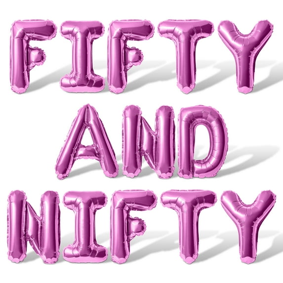 Letter Balloons - FIFTY AND NIFTY 16" Inch Alphabet Letters Foil Mylar Balloon 50th Birthday Party Banner (Pink)