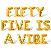 Letter Balloons - FIFTY FIVE IS A VIBE 16" Inch Alphabet Letters Foil Mylar Balloon 55th Birthday Party Banner (Gold)