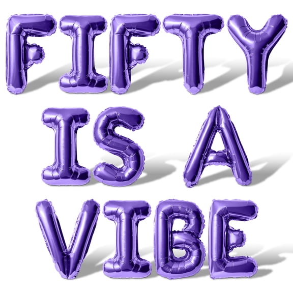 Letter Balloons - FIFTY IS A VIBE 16" Inch Alphabet Letters Foil Mylar Balloon 50th Birthday Party Banner (Purple)