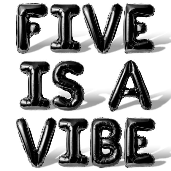 Letter Balloons - FIVE IS A VIBE 16" Inch Alphabet Letters Foil Mylar Balloon 5th Birthday Party Banner (Black)