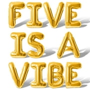 Letter Balloons - FIVE IS A VIBE 16" Inch Alphabet Letters Foil Mylar Balloon 5th Birthday Party Banner (Gold)