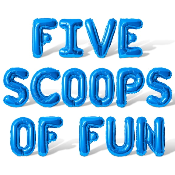 Letter Balloons - FIVE SCOOPS OF FUN 16" Inch Alphabet Letters Foil Mylar Balloon 5th Birthday Party Banner (Blue)