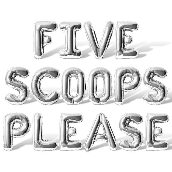 Letter Balloons - FIVE SCOOPS PLEASE 16" Inch Alphabet Letters Foil Mylar Balloon 5th Birthday Party Banner (Silver)