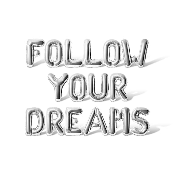 Letter Balloons - FOLLOW YOUR DREAMS 16" Inch Alphabet Letters Foil Mylar Balloon Graduation Day Party Banner (Silver)