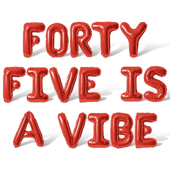 Letter Balloons - FORTY FIVE IS A VIBE 16" Inch Alphabet Letters Foil Mylar Balloon 45th Birthday Party Banner (Red)