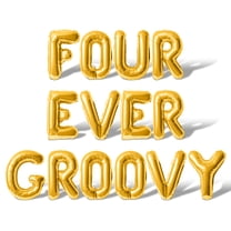 Letter Balloons - FOUR EVER GROOVY 16" Inch Alphabet Letters Foil Mylar Balloon 4th Birthday Party Banner (Gold)