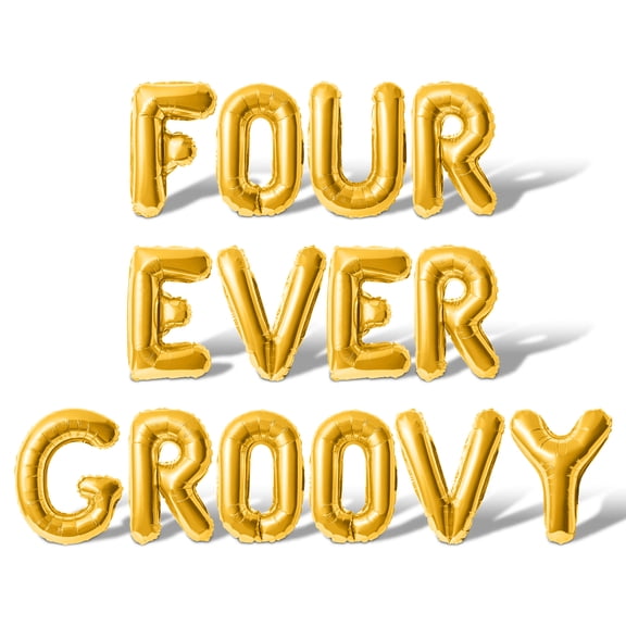 Letter Balloons - FOUR EVER GROOVY 16" Inch Alphabet Letters Foil Mylar Balloon 4th Birthday Party Banner (Gold)