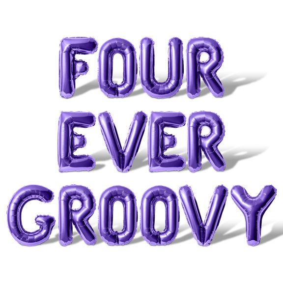 Letter Balloons - FOUR EVER GROOVY 16" Inch Alphabet Letters Foil Mylar Balloon 4th Birthday Party Banner (Purple)