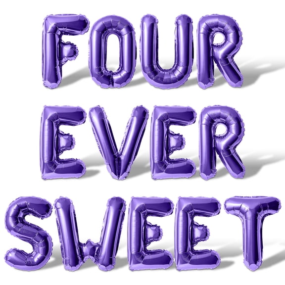 Letter Balloons - FOUR EVER SWEET 16" Inch Alphabet Letters Foil Mylar Balloon 4th Birthday Party Banner (Purple)