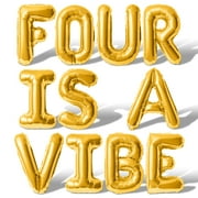 Letter Balloons - FOUR IS A VIBE 16" Inch Alphabet Letters Foil Mylar Balloon 4th Birthday Party Banner (Gold)