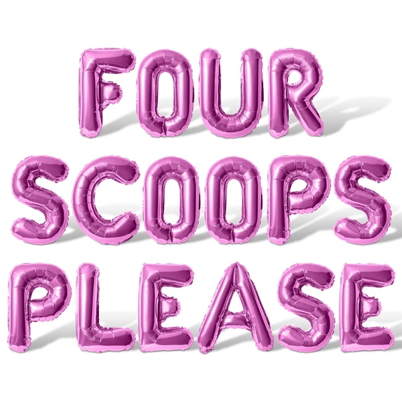 Letter Balloons - FOUR SCOOPS PLEASE 16" Inch Alphabet Letters Foil Mylar Balloon 4th Birthday Party Banner (Pink)