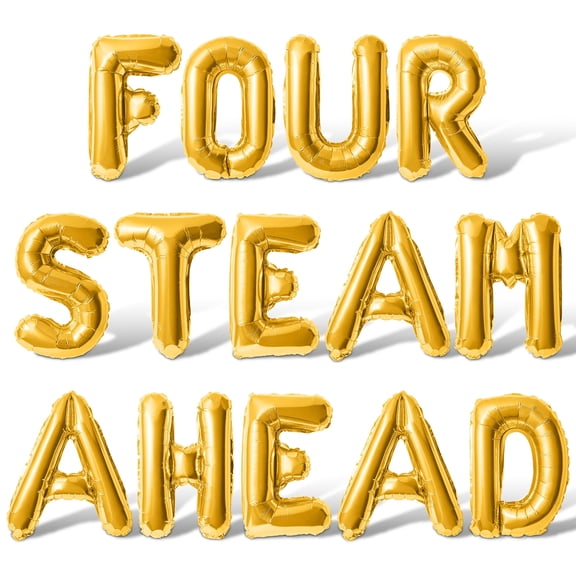 Letter Balloons - FOUR STEAM AHEAD 16" Inch Alphabet Letters Foil Mylar Balloon 4th Birthday Party Banner (Gold)