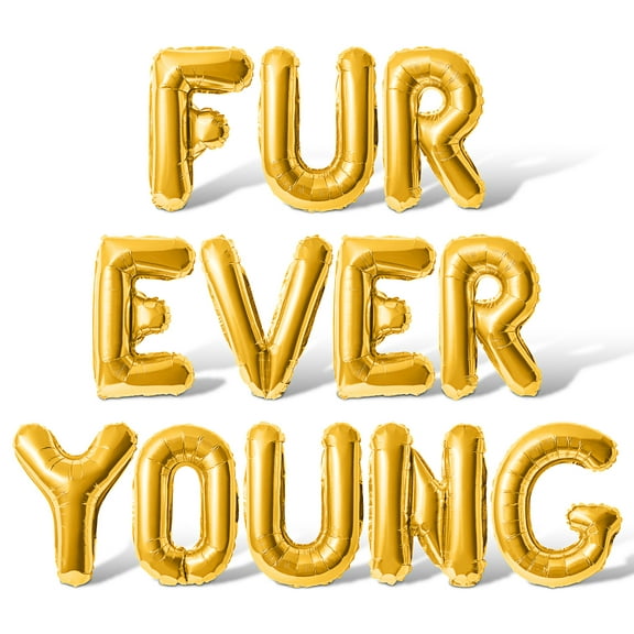 Letter Balloons - FUR EVER YOUNG 16" Inch Alphabet Letters Foil Mylar Balloon Pet Birthday Party Banner (Gold)