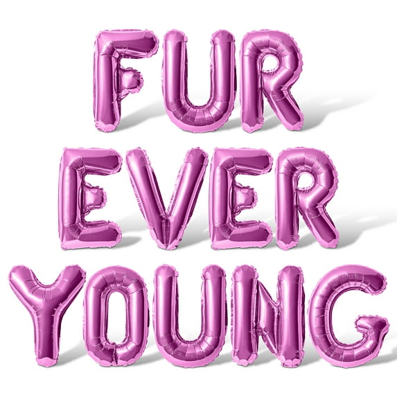Letter Balloons - FUR EVER YOUNG 16" Inch Alphabet Letters Foil Mylar Balloon Pet Birthday Party Banner (Pink)